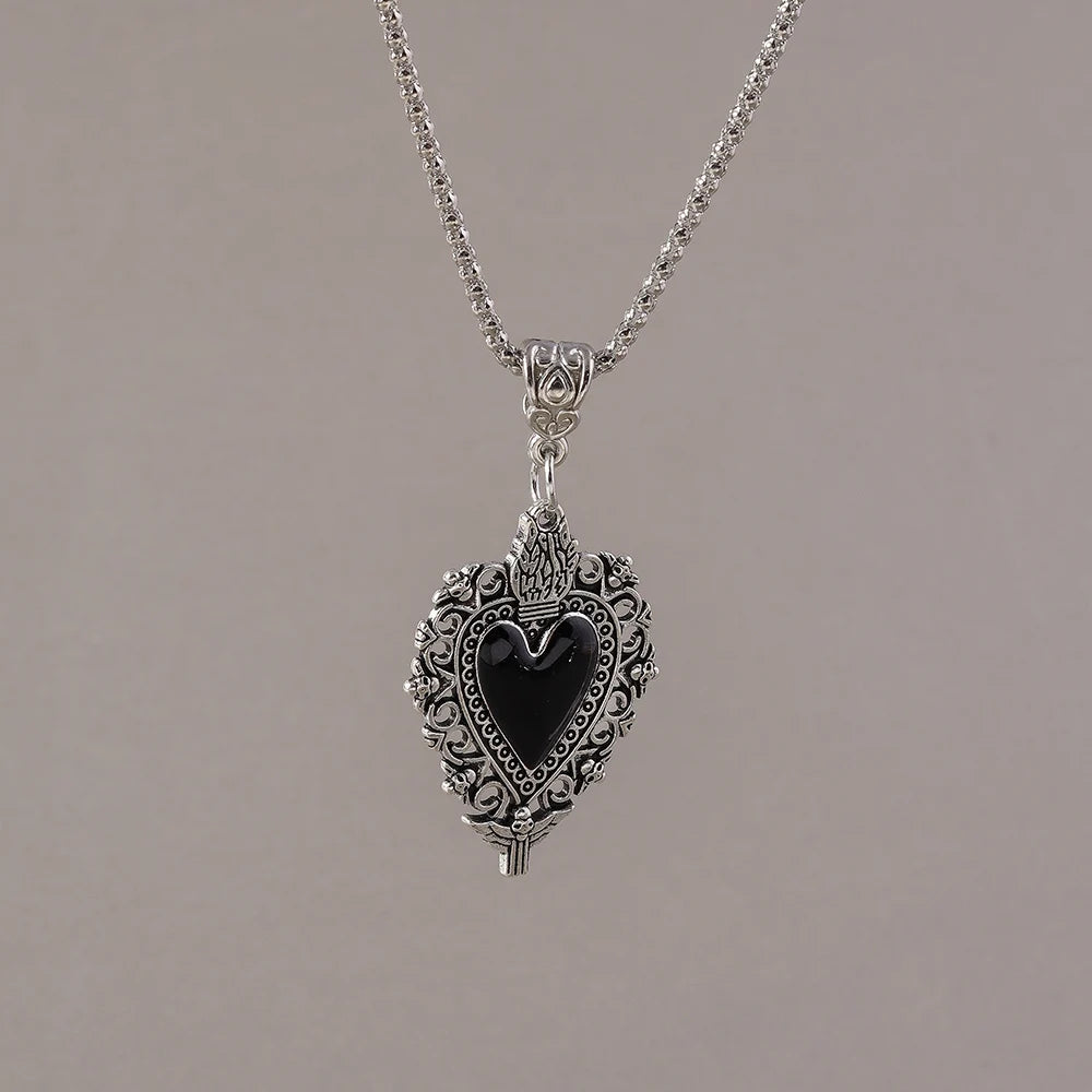 Gothic Skull Love Heart Necklace for Women Men Religious Crucifix Necklaces Punk Jewelry Gifts