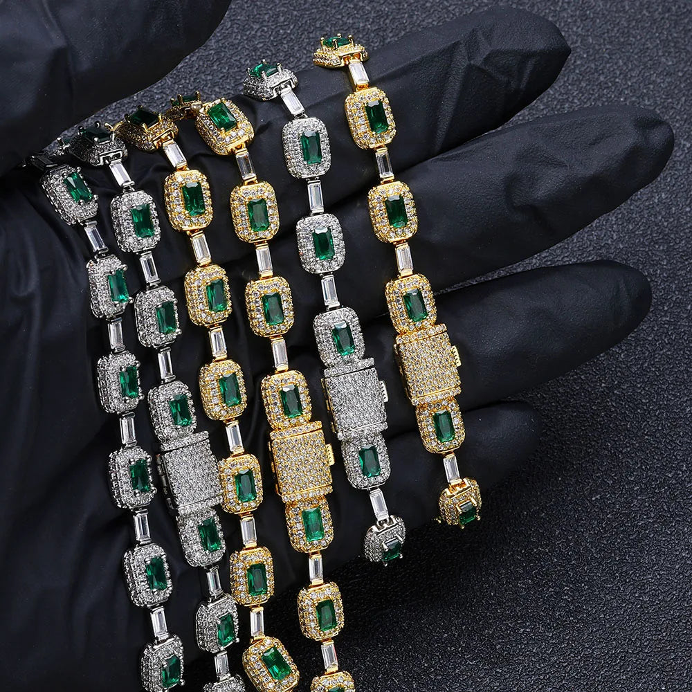 Tennis Chain Necklace Stainless Steel Green CZ