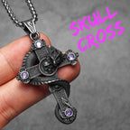 Skull Dragon Cross Pendant Necklace — Steel