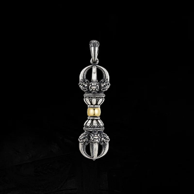 Ethnic Style Gold Silver Collision Vajra Pendant For Men Jewelry Blessing Ward Off Evil Vajra Pestle Necklace Male