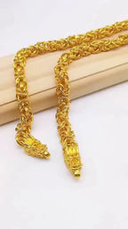 Unisex 24K AU999 Real Gold Boss Chain, Hollow 10MM 60CM Bold Keel Faucet Necklace, Polished Finish