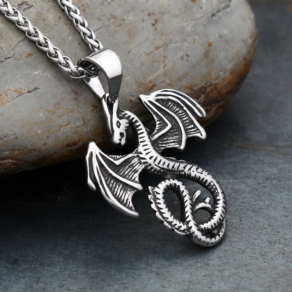 Flying Dragon Steel Pendant Punk Vintage Pterosaur