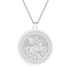 QIMING Dainty Saint George Pendant Necklace For Men Stainless Steel Warrior St. George's Dragon Medallion Mythology