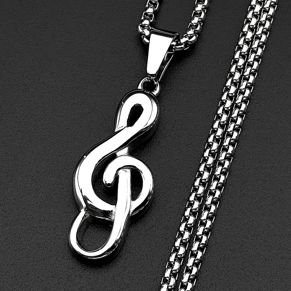 Musical Note Treble Clef Pendant Necklace For Women Men Stainless Steel Gold Color Hiphop Fashion Daily Wear Gift