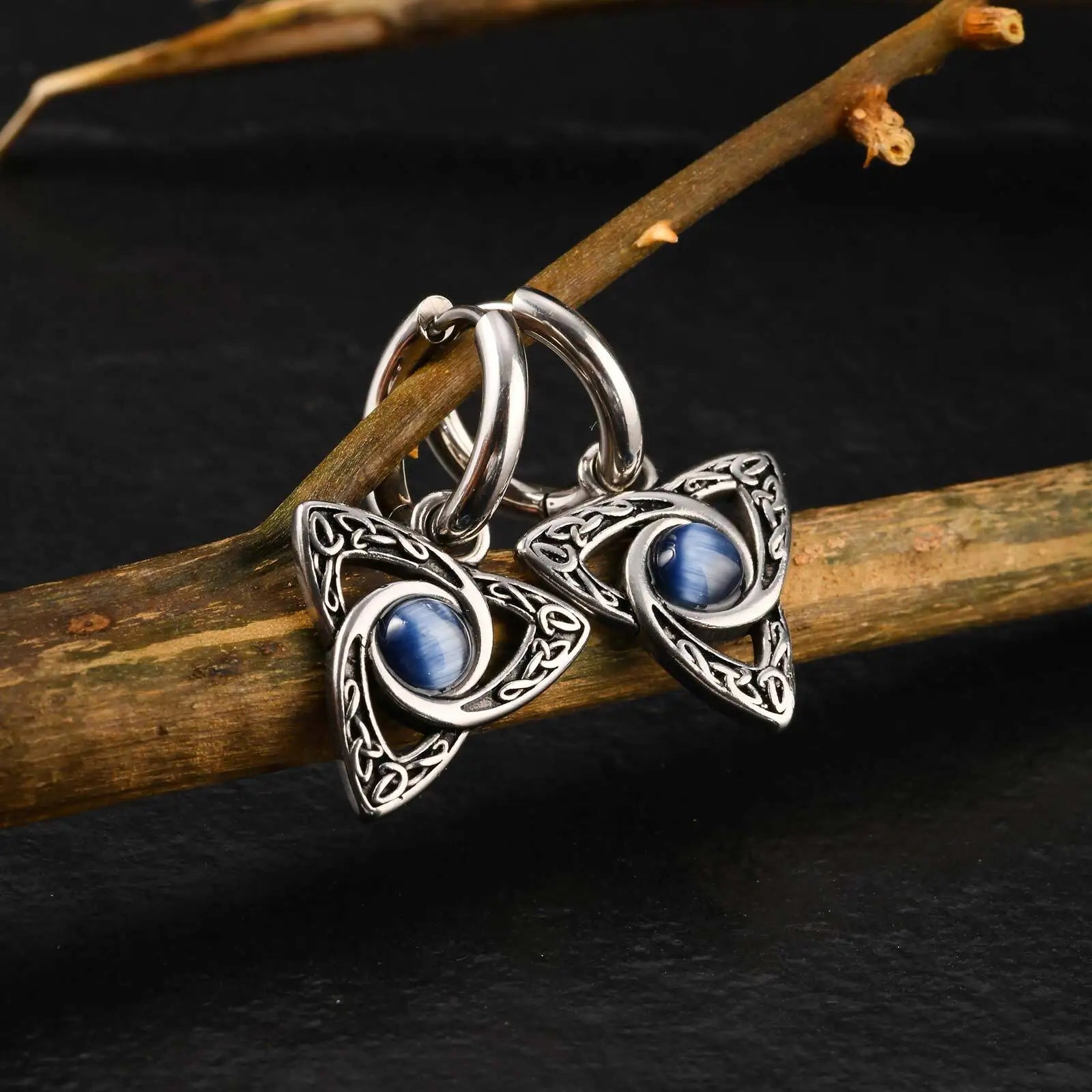 Viking Stone Triangle Huggie Hoop Earrings