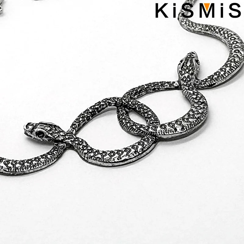 Medusa Double Snake Pendant Necklace — Two-Tone