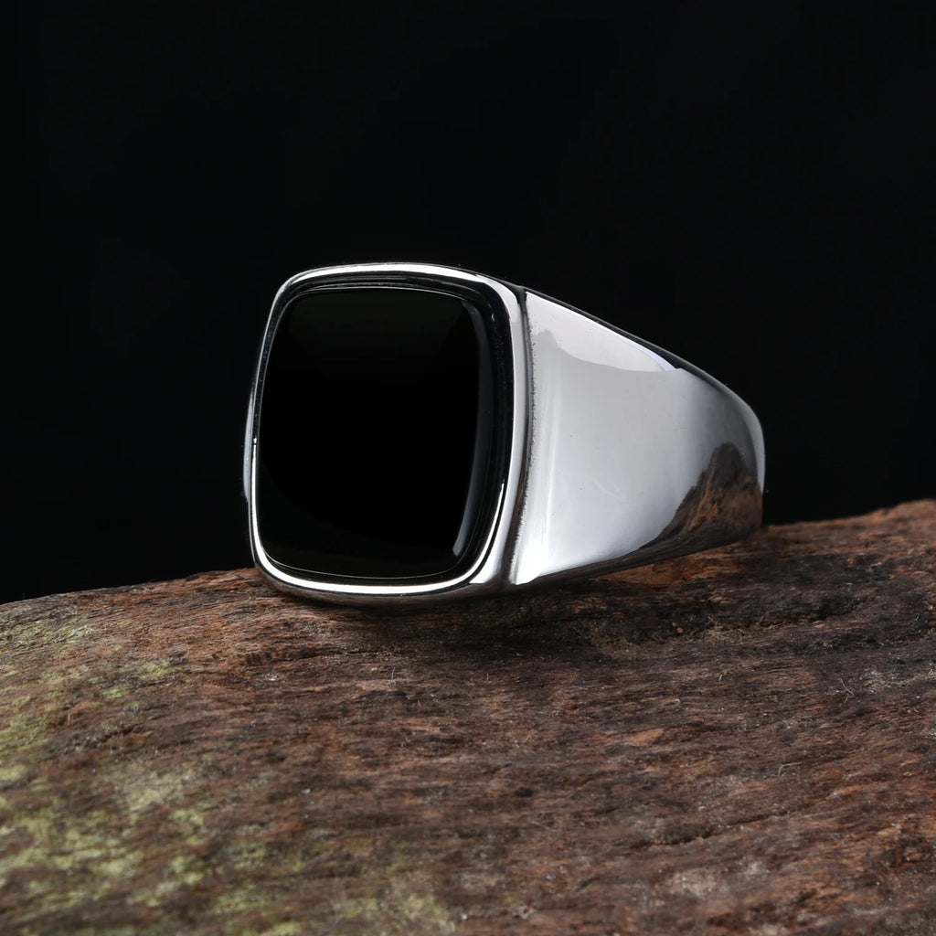 A3508 Men's/Women Trend High Quality 316LStainless Steel Multiple Colors Gemstone Style Onyx Golden Rings Jewelry