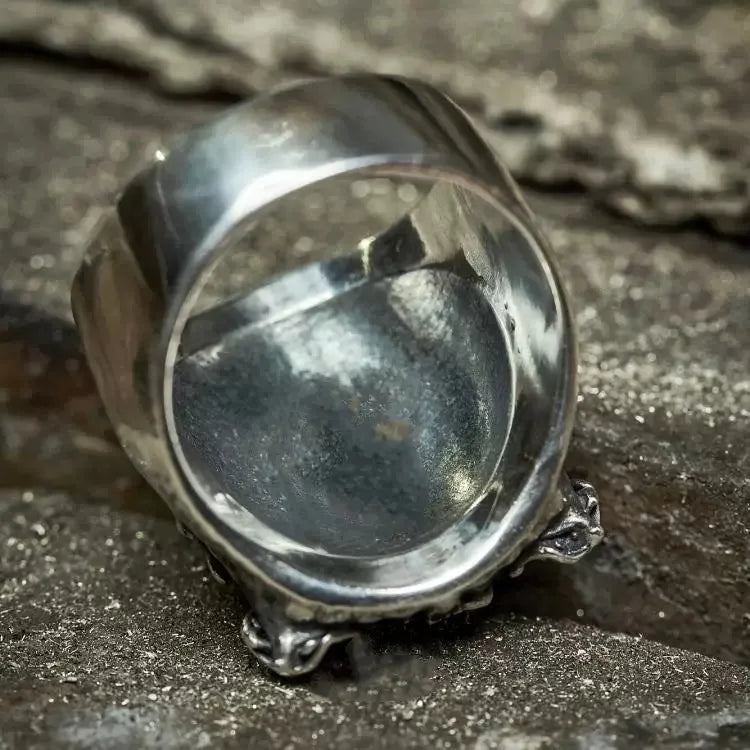 Retro Skeleton Punk Style Ring Men's Dark System Exaggerated Trend High-End Feeling Unique Square Alloy Ring for Men