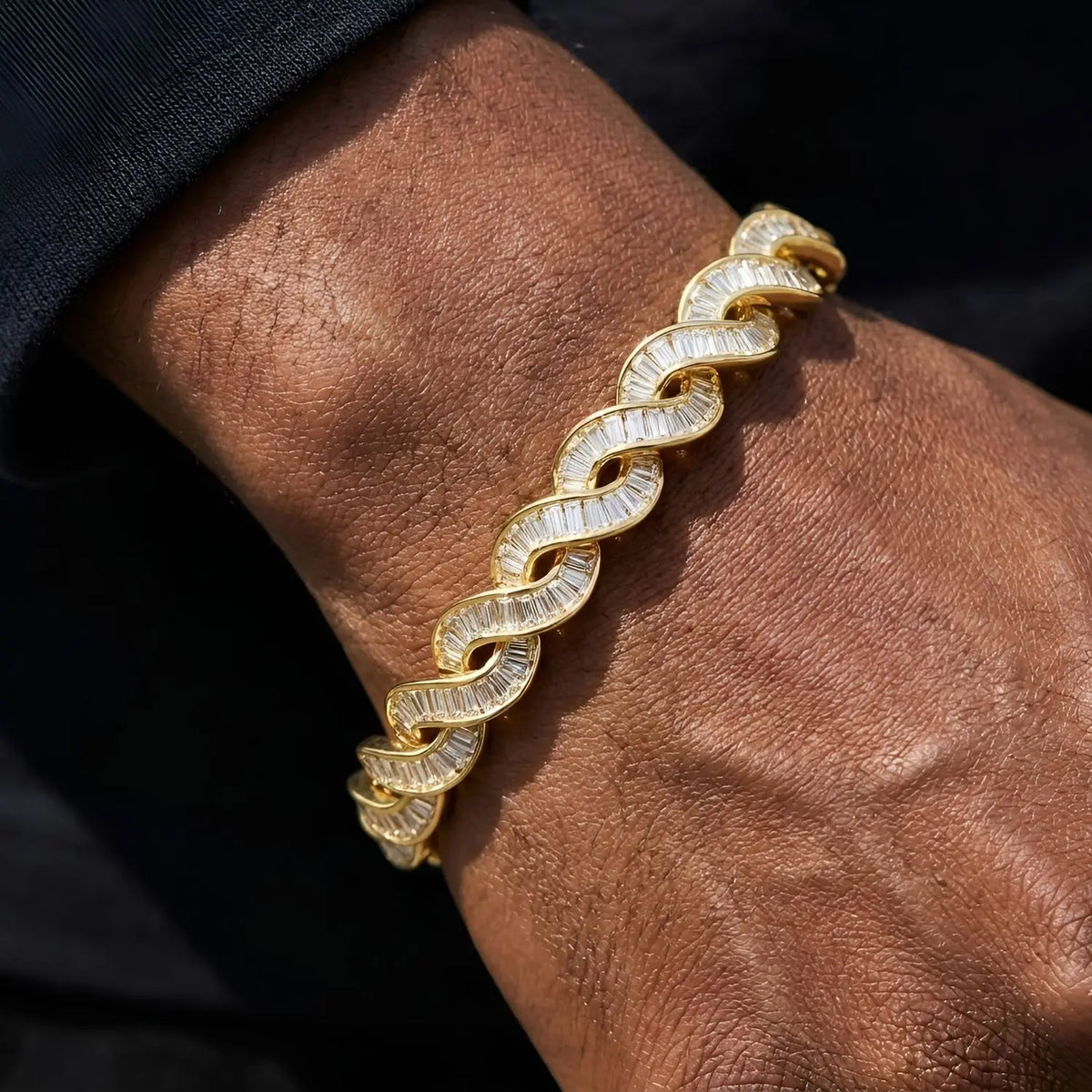 Iced Out Infinity Baguette Twist Cuban Bracelet 10mm — Two-Tone