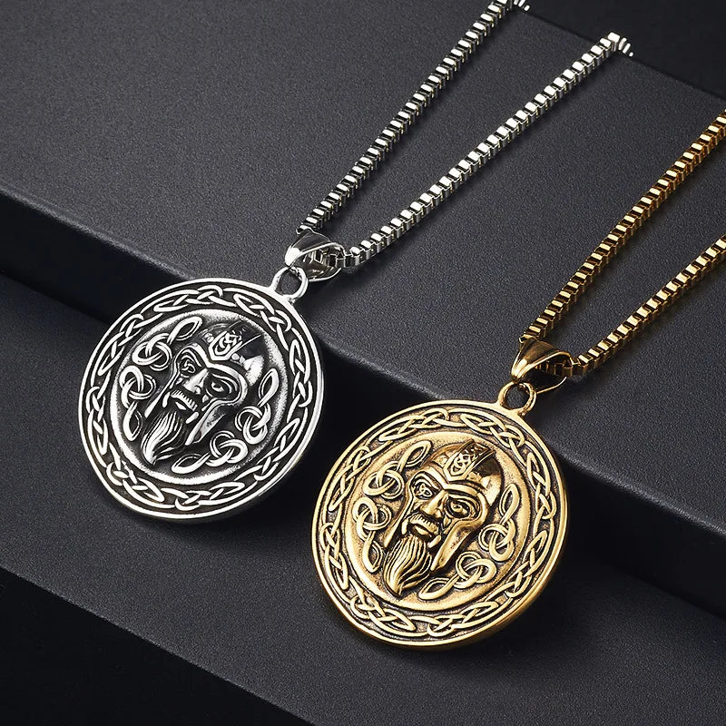 Classic Retro Viking Odin Pendant Necklace Men Knight Necklace Hero Mask Rock Punk Pendant Stainless Steel Accessories Wholesale
