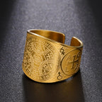 Stainless Steel Solomon Kabbalah Protection Enochian Magic Angel Ring Amulet for Men and Women