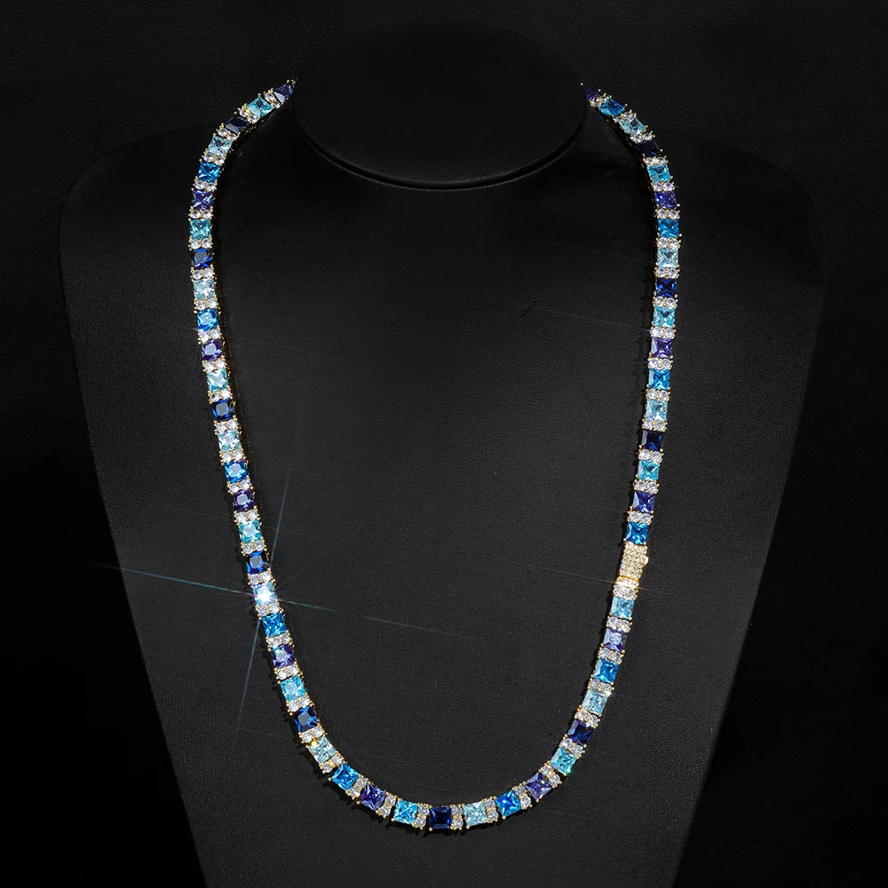 Tennis Necklace Stainless Steel Blue Gradient CZ