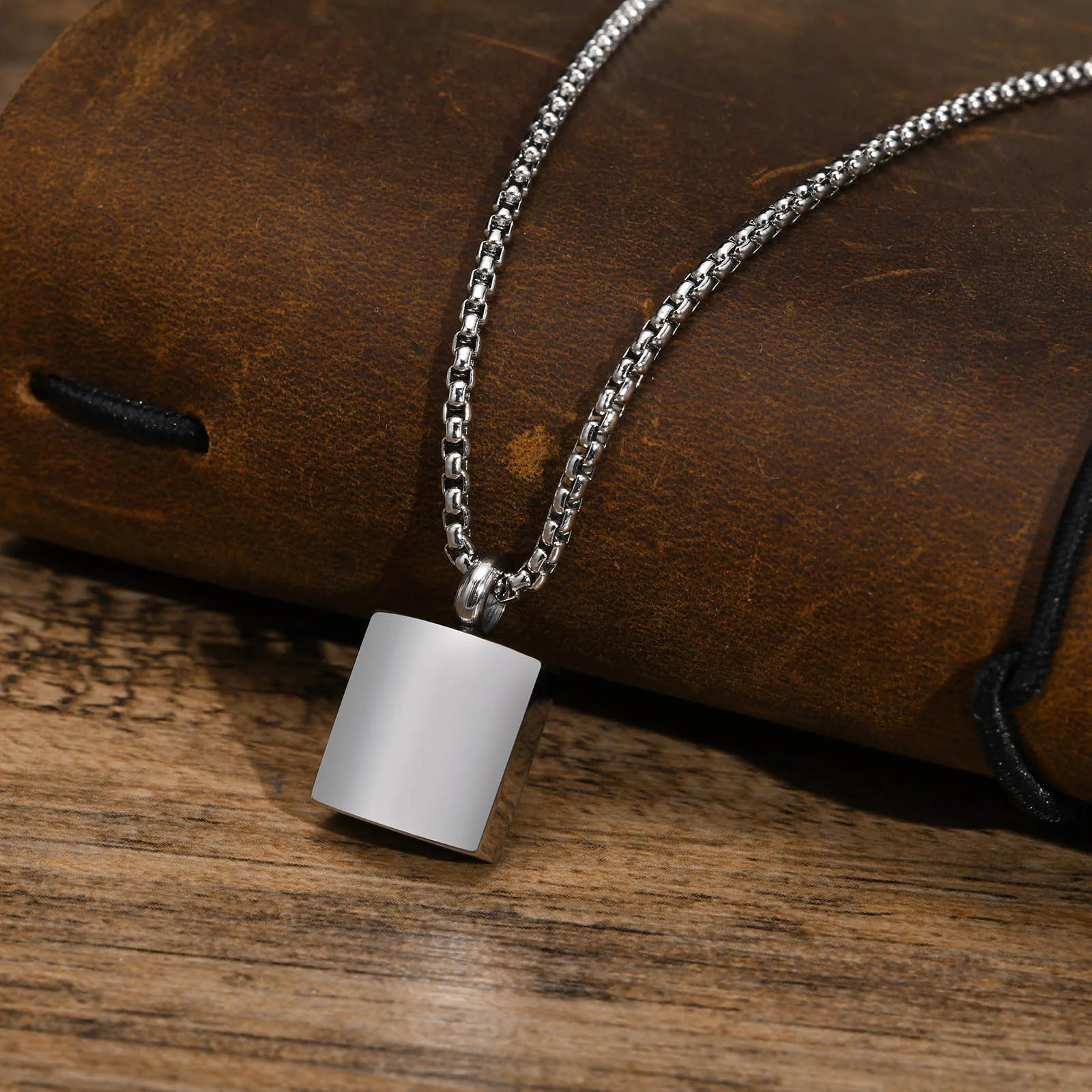 Box Chain Urn Pendant Necklace — Stainless Steel