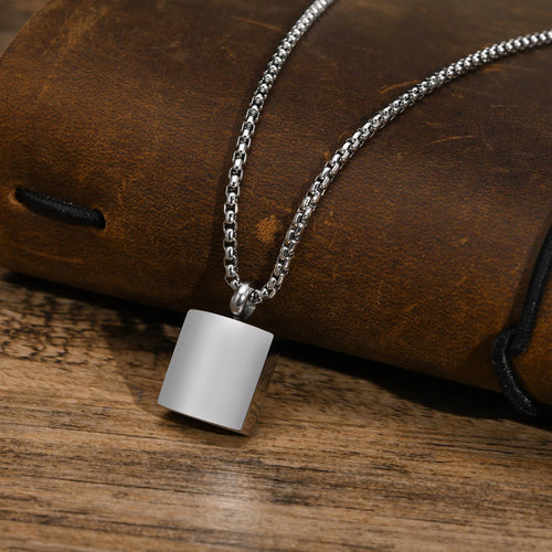 Box Chain Urn Pendant Necklace — Stainless Steel