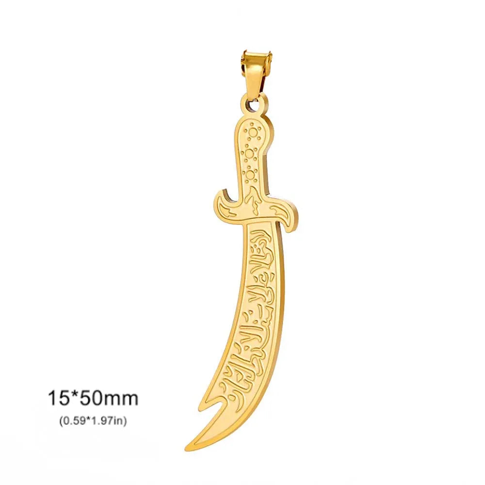 EUEAVAN 1pc Islamic Imam Ali Zulfiqar Sword Stainless Steel Pendant for Necklace Muslim Arabic Calligraphy Jewelry Making Gifts