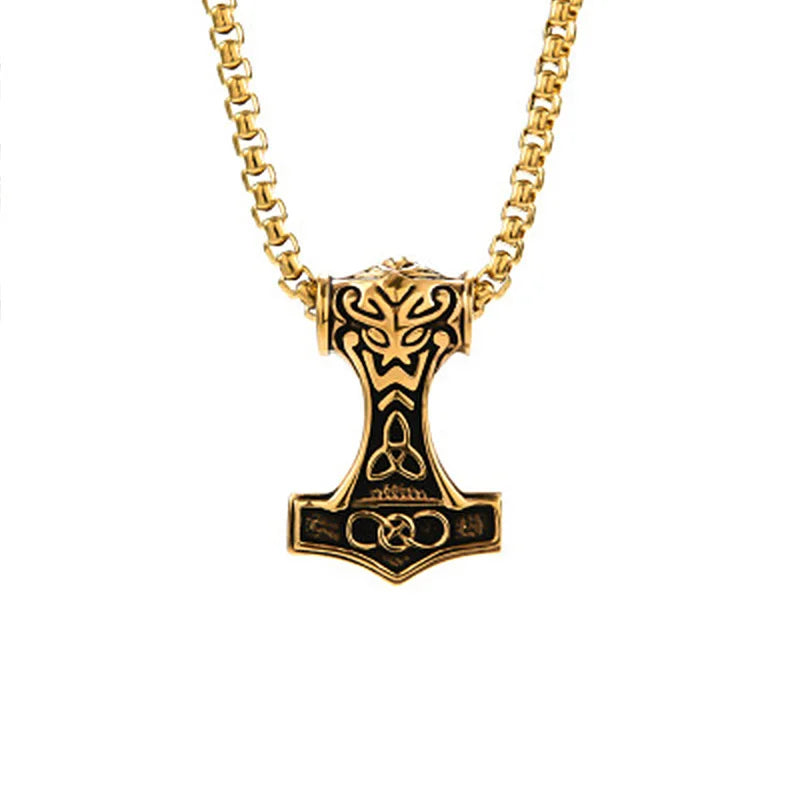 Viking Thor Hammer Pendant Necklace For Men Fashion Gold/Silver Color Stainless Steel Necklace Viking Amulet Jewelry Never Fade