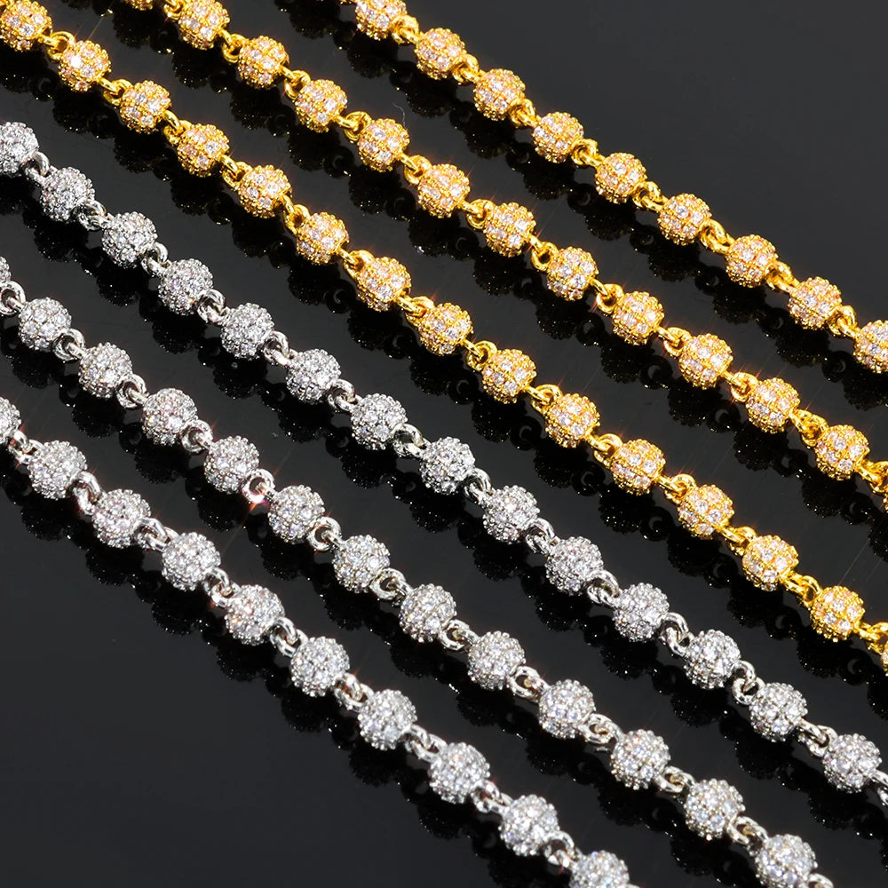 Gold Iced Out Bead Necklace 4MM Ball Chain