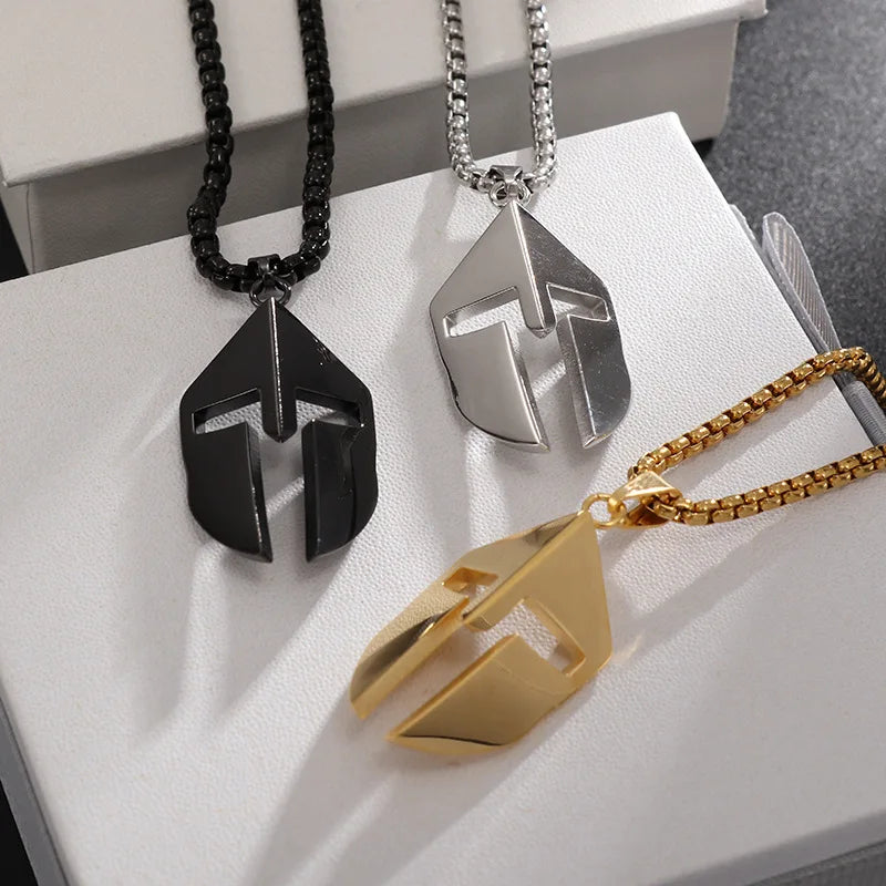 Classic Retro 3D Ancient Greek Warrior Helmet Necklace Men's Knight Necklace Hero Mask Rock Punk Pendant Bicycle Accessories
