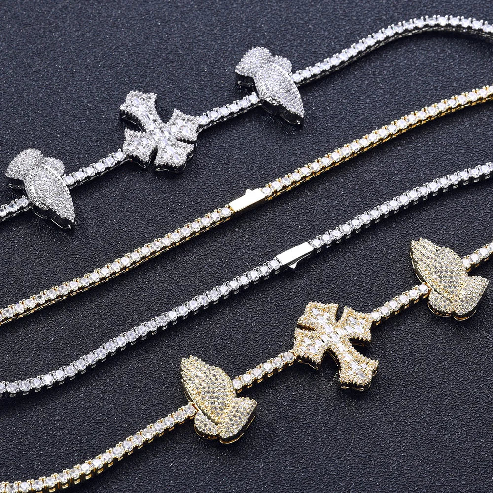 Cross Tennis Necklace Iced Out 5A CZ