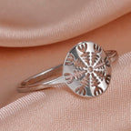 Dawapara Aegishjalmur The Helm of Awe Symbol Ring Vegvisir Norse Compass Stainless Steel Cut Out Scandinavian Jewelry