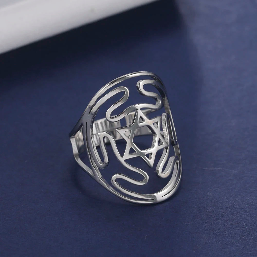 Wheel of Hecate Symbol Adjustable Ring — Stainless Steel