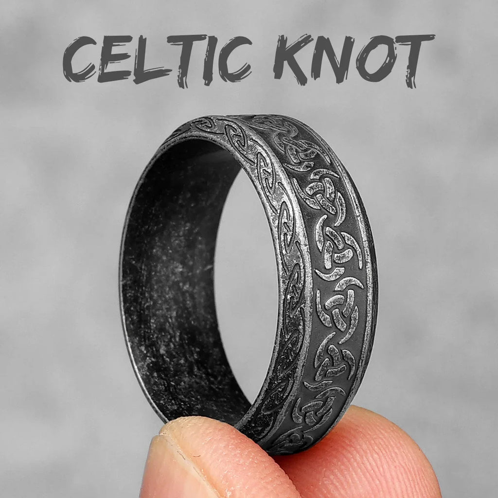 Celtic Knot Viking Rune Ring Men Stainless Steel Ring Norse Elder Futhark Talisman Wide Band Vintage Biker Jewelry Gift For Him