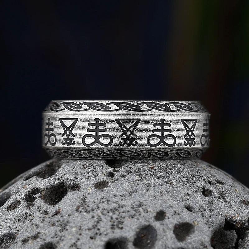 Gothic Seal of Satan Signet Ring — Stainless Steel