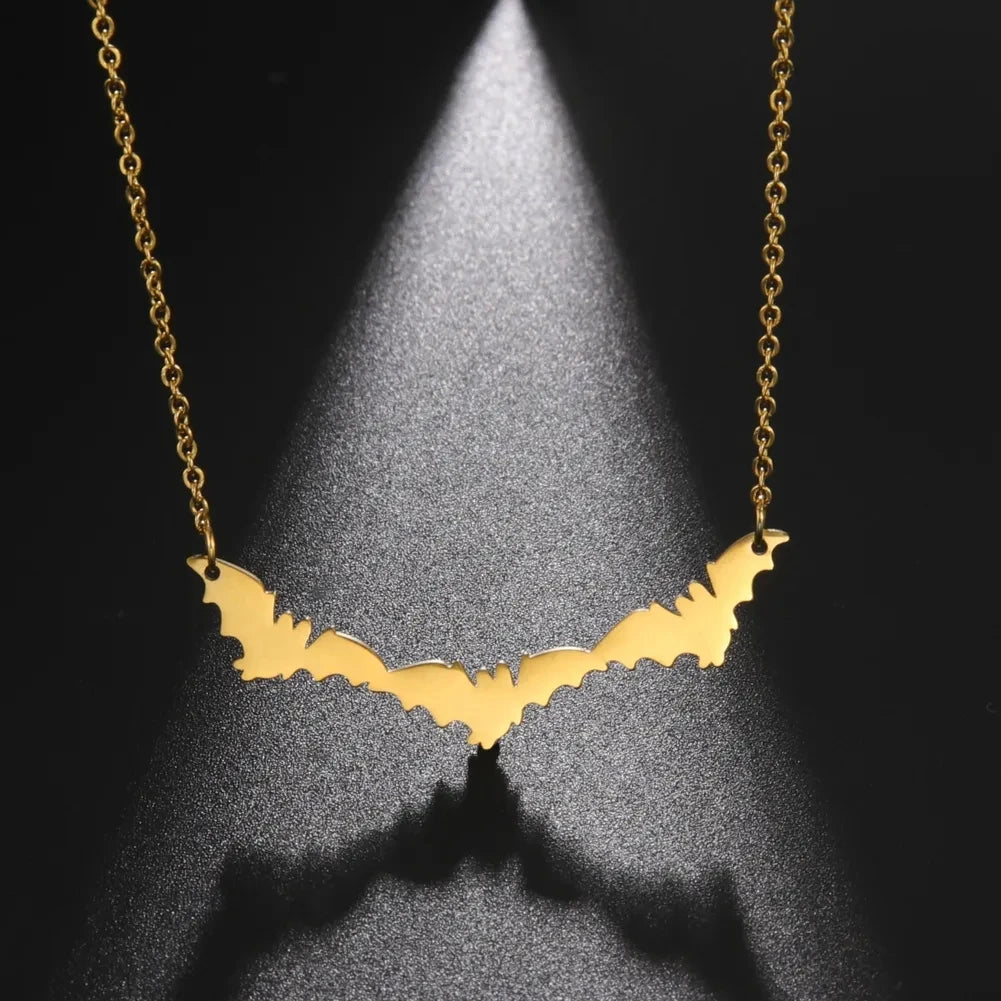 Flying Bat Cutout Pendant Necklace — Stainless Steel