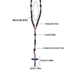 Matte Black Round Beads Red Cord Necklace with Cross Pendant Rosary for Men and Women