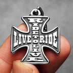 Live to Ride Cross Stainless Steel Pendant Necklace