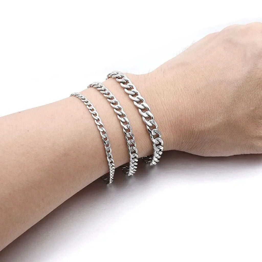 Fashion Stainless Steel Men Curb Cuban Chain Bracelet Women Bracelet on Hand for Couple Unisex Wrist Hand Jewelry
