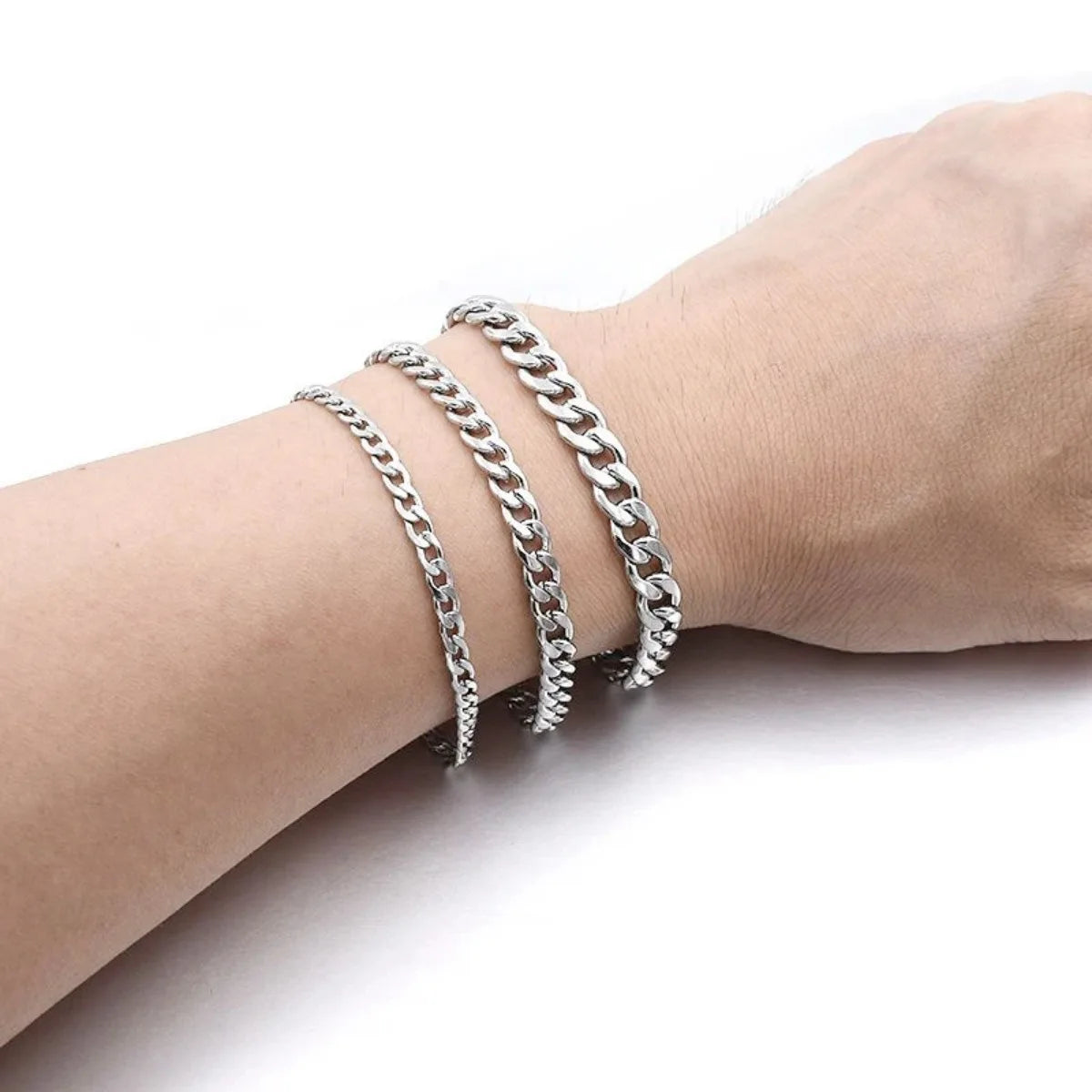 Fashion Stainless Steel Men Curb Cuban Chain Bracelet Women Bracelet on Hand for Couple Unisex Wrist Hand Jewelry