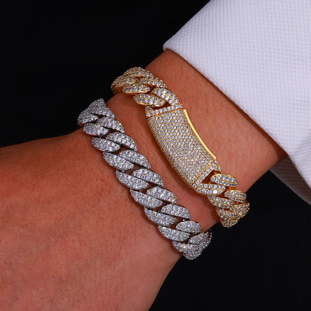 HHIOK Bracelet Hip Hop Jewelry Shining Cubic Zirconia Miami 13MM Cuban Chain Men and Women Festival Gift