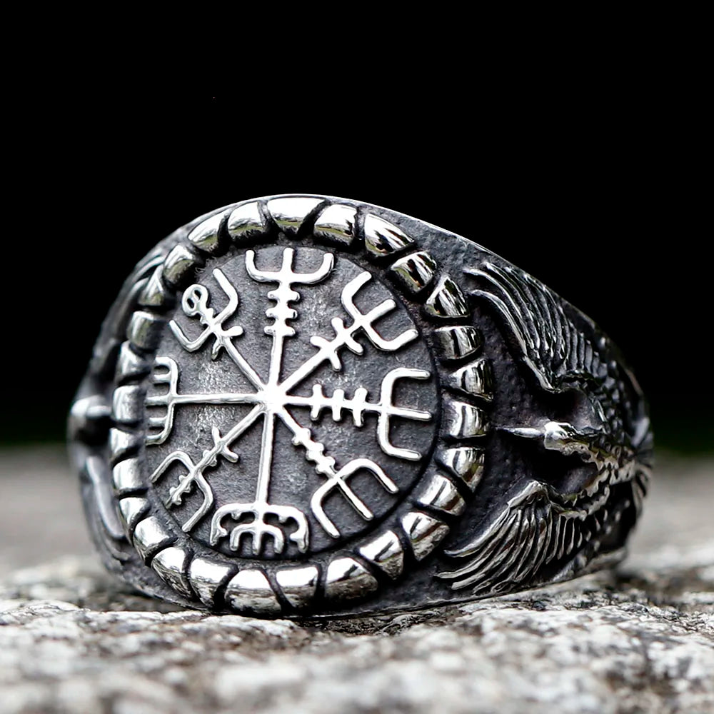New Fashion 316L Stainless Steel Unique Viking Compass With Eagle Ring For Man Women Biker Jewelry for gift free
