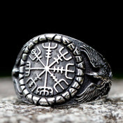 New Fashion 316L Stainless Steel Unique Viking Compass With Eagle Ring For Man Women Biker Jewelry for gift free