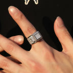 Hip Hop 5A+ CZ Stone Paved Bing Iced Out Square Rings for Men Women Unisex Rapper Jewelry Rose Gold Silver Color