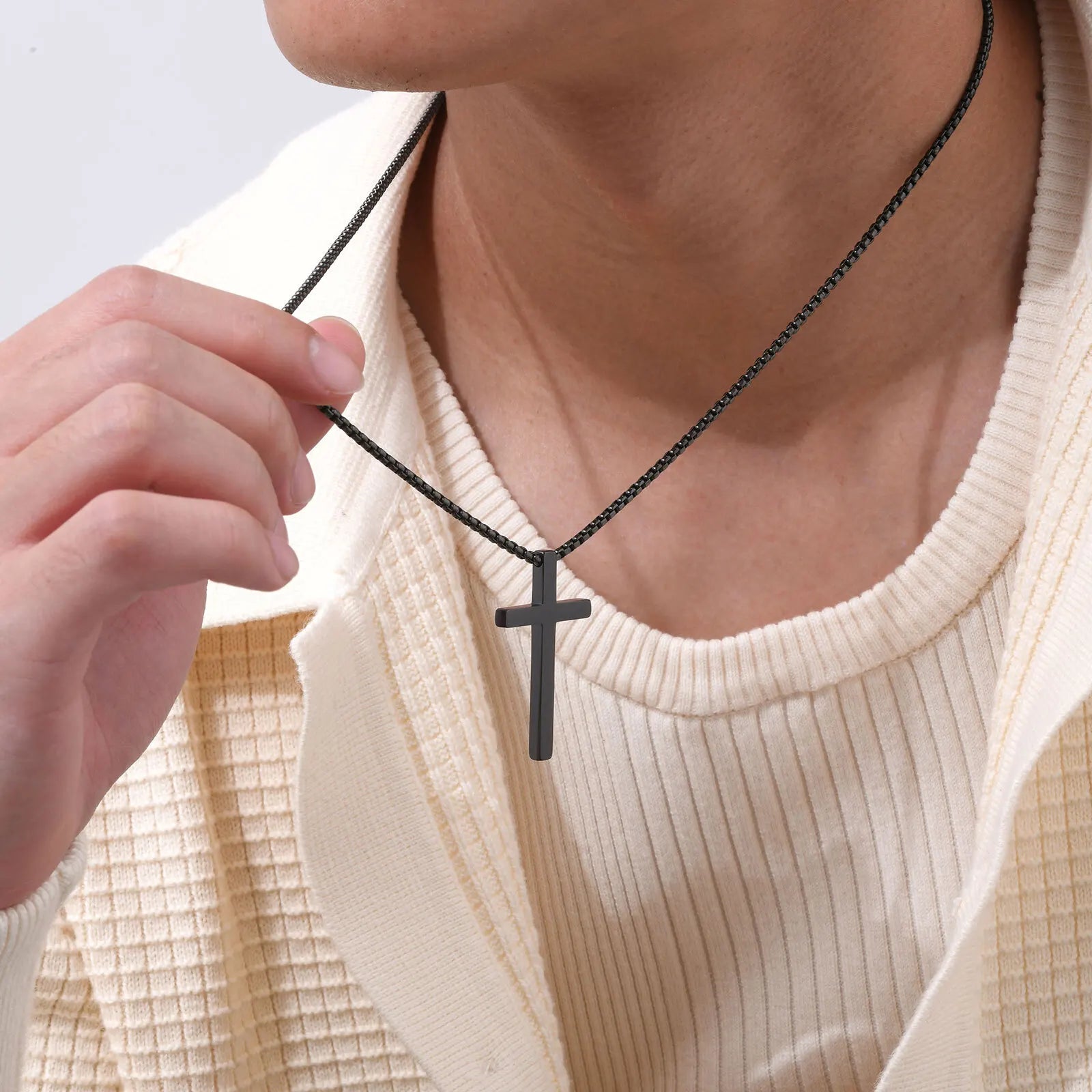 Two-Tone Cross Pendant Necklace — Stainless Steel