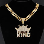 Men Hip Hop Crown with King Pendant Necklace with 13mm Crystal Cuban Chain HipHop Iced Out Bling Necklaces Fashion