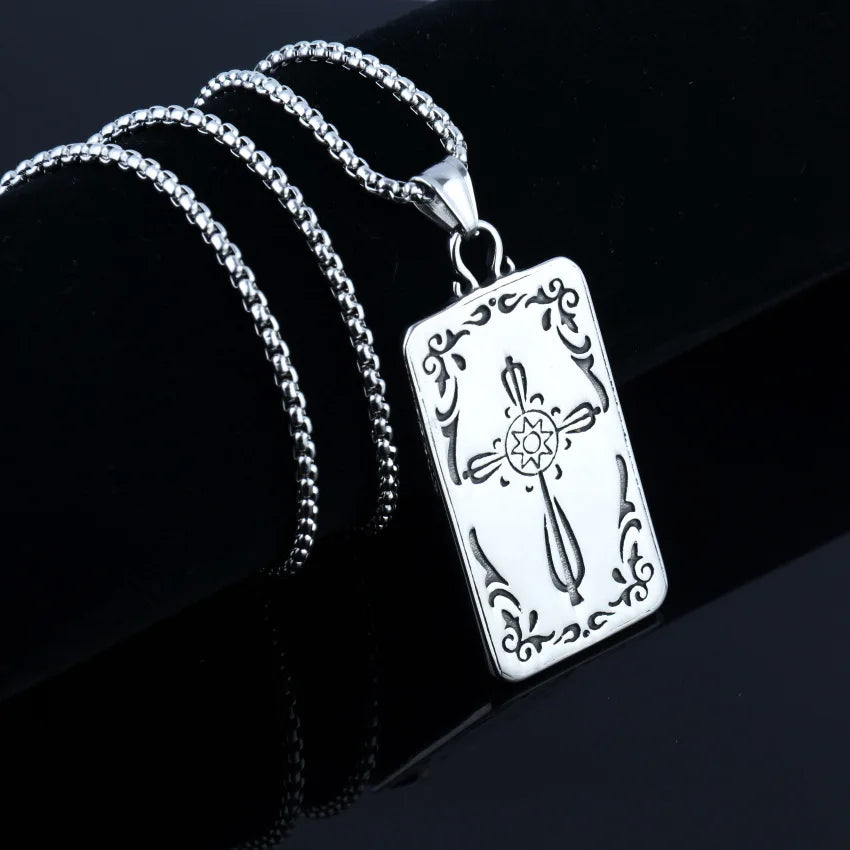 Silver Compass Pendant Necklace Stainless Steel