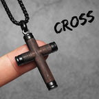 Wood Cross Pendant Necklace — Stainless Steel