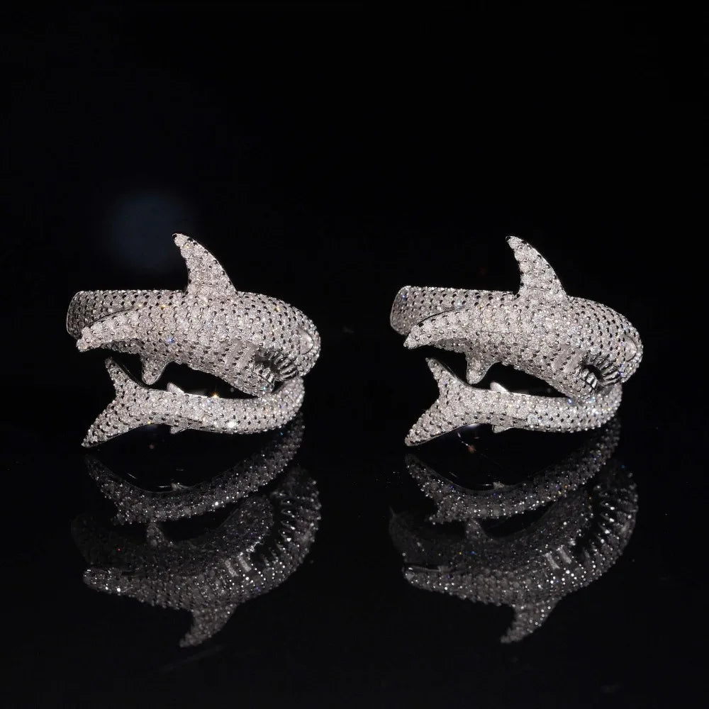 Iced Out D Color Moissanite Shark Men Ring Silver Hiphop Rock Party Rings White Pass Tester