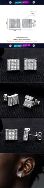 Iced Out Square Stud Earrings — 925 Silver
