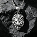 Vintage Lion Head Pendant Necklace, 60cm — Stainless Steel