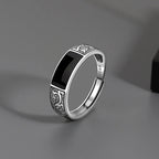 Trendy 925 Sterling Silver Ring For Men Jewelry Black Rectangle Retro Dragon Pattern Ring Male Infex Finger Accessories