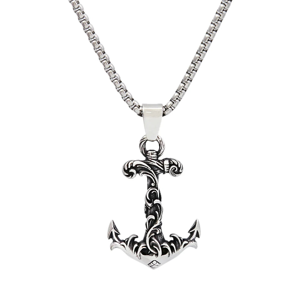 Anchor Compass Rudder Pendant — Stainless Steel