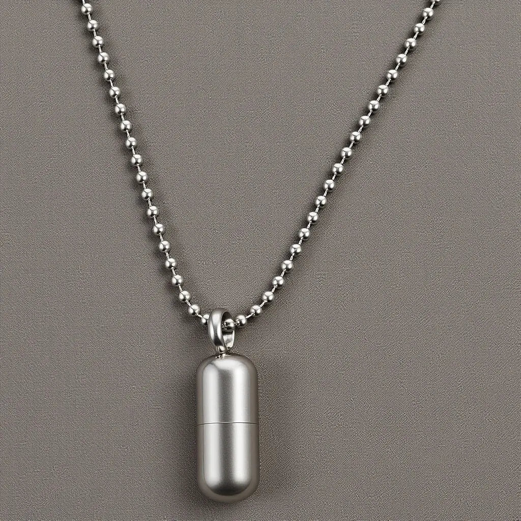 Capsules Pendant Necklace Strong Titanium Steel Openable Pill Case Necklace Gift for Men Women Long Chain Jewelry