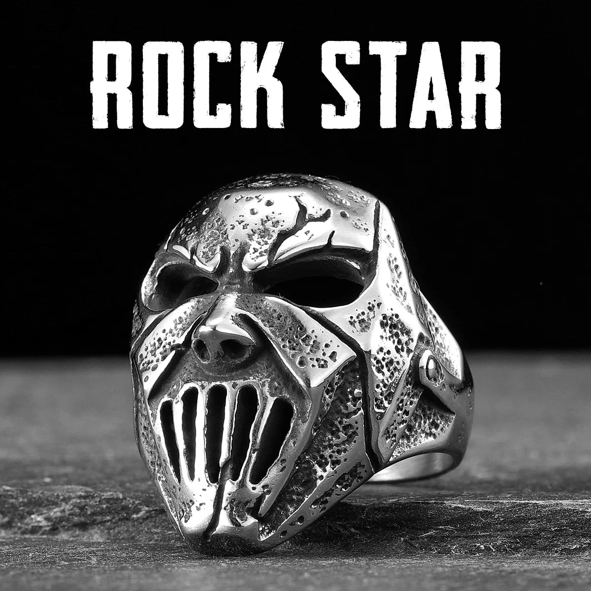 Rock Star Mask Skull Ring — Stainless Steel