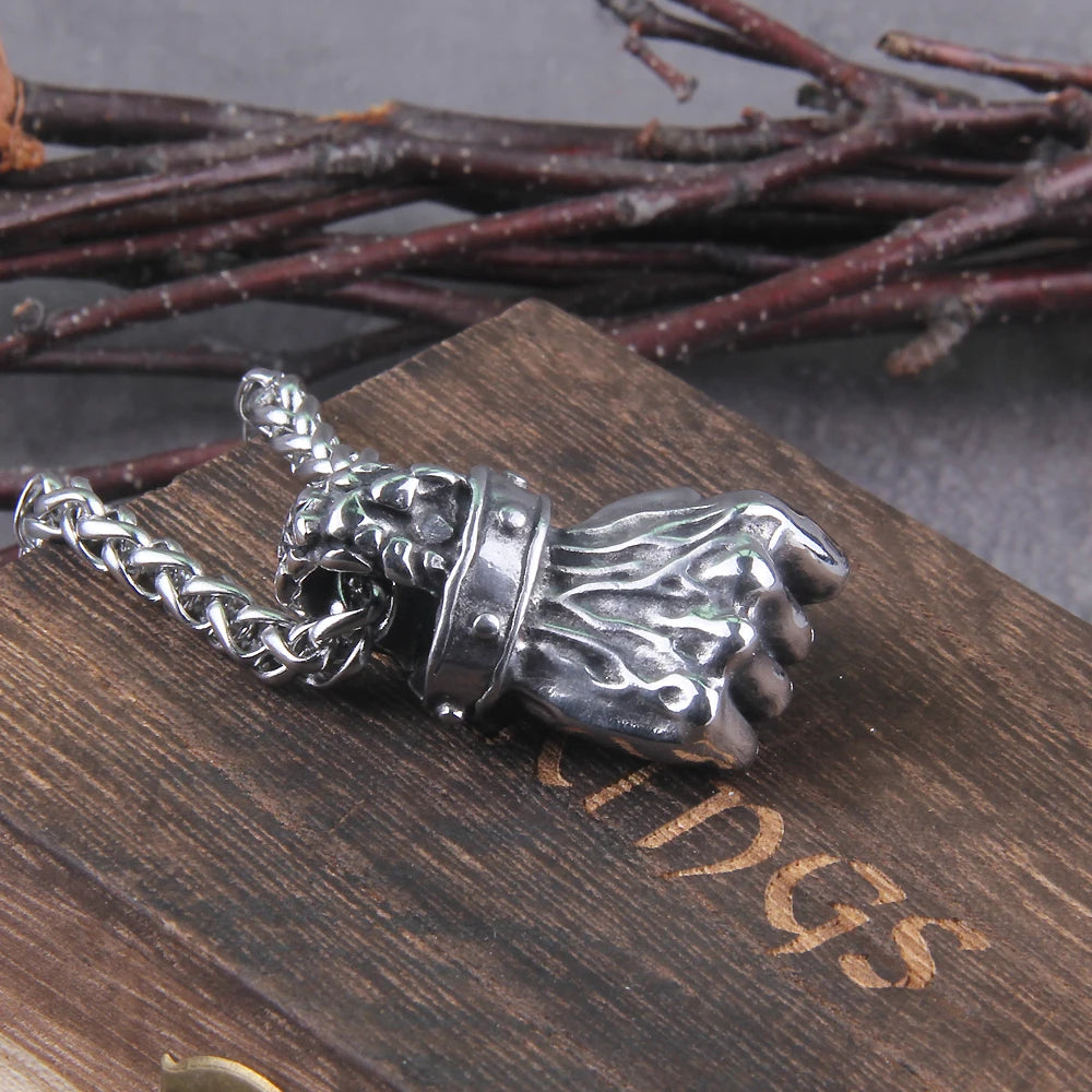 stainless steel Gothic Pendants Fist Necklace Cool Street Style Necklaces For Men Collar Hombre Neck Chains Punk