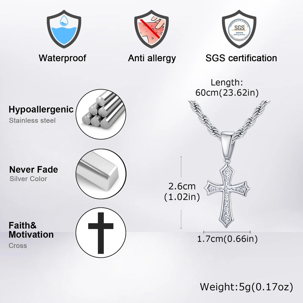 Vnox Stainless Steel Cross Pendant Necklace, 17x26mm Cross Pendant with Twisted Chain Religious Faith Jewelry Gift for