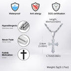 Vnox Stainless Steel Cross Pendant Necklace, 17x26mm Cross Pendant with Twisted Chain Religious Faith Jewelry Gift for